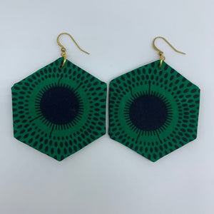 African Print Earrings-Hexa Green Variation