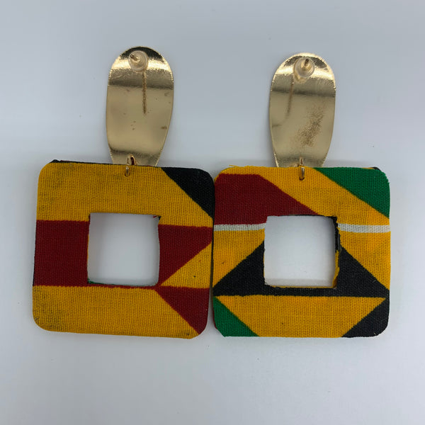 African Print Earrings-Metal Square Yellow Variation