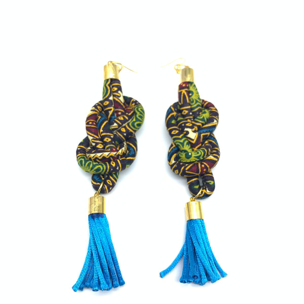 African Print Earrings-Knotted L Brown Variation 5