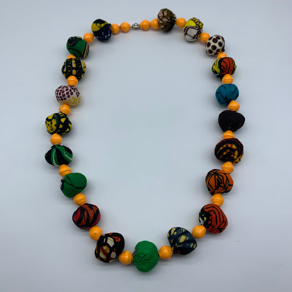 African Print Necklace W/Recycled Paper Beads-Orange Variation 2 - Lillon Boutique