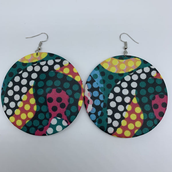 African Print Earrings-Round L Green Variation 28