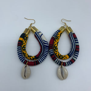 African Print W/Shell Earrings- IC Blue Variation 4