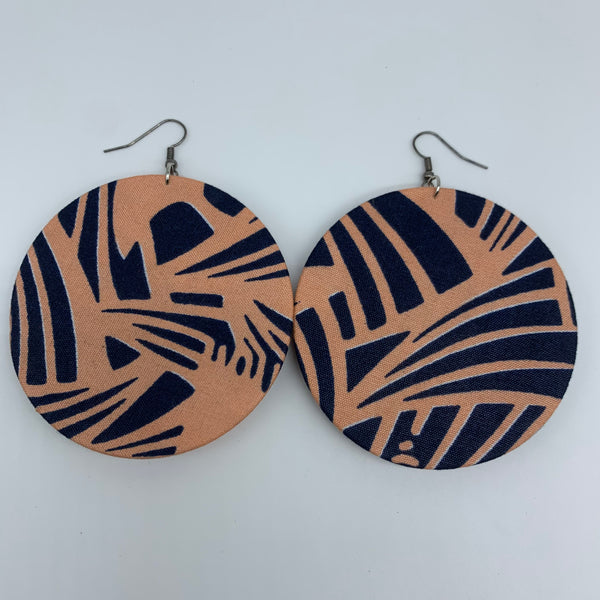 African Print Earrings-Round W/Button L Pink Variation