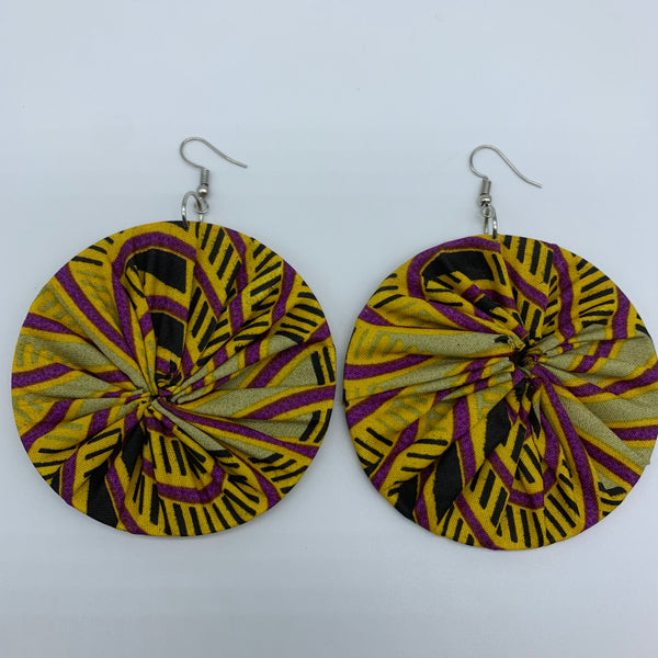 African Print Earrings-Round L Yellow Variation 3