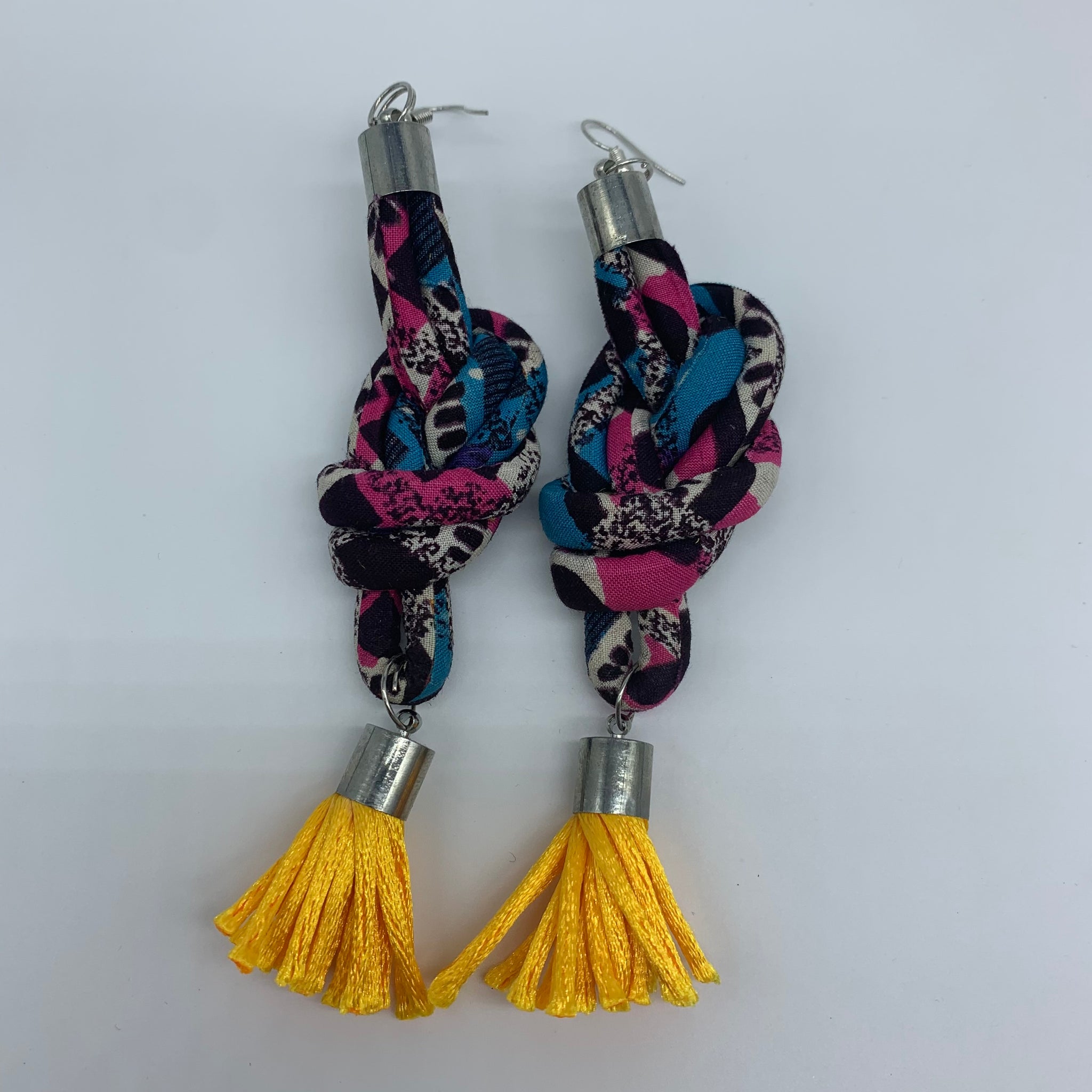 African Print Earrings-Knotted M Blue Variation 3