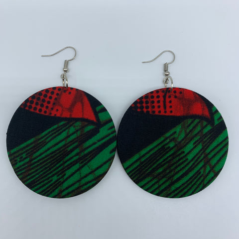 African Print Earrings-Round M Green Variation 5