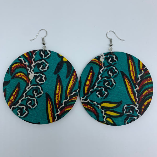 African Print Earrings-Round L Green Variation 18