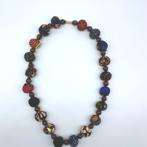 African Print Necklace W/Recycled Paper Beads- Brown Variation - Lillon Boutique