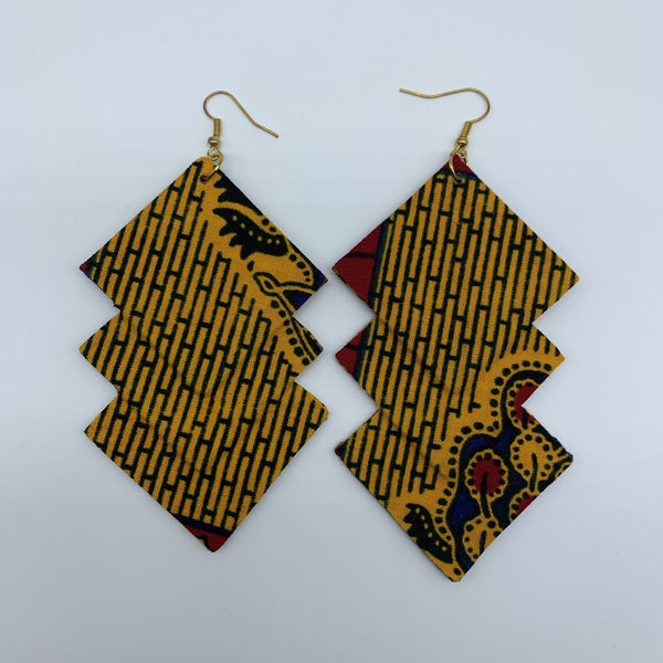 African Print Earrings-3 Squares Reversible Yellow Variation 2 - Lillon Boutique