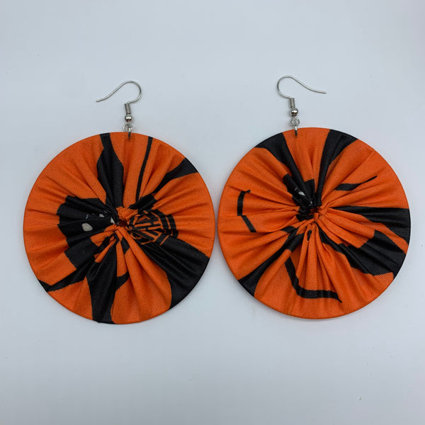 African Print Earrings-Round L Orange Variation 6