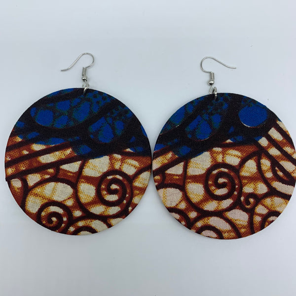 African Print Earrings-Round L Brown Variation 15