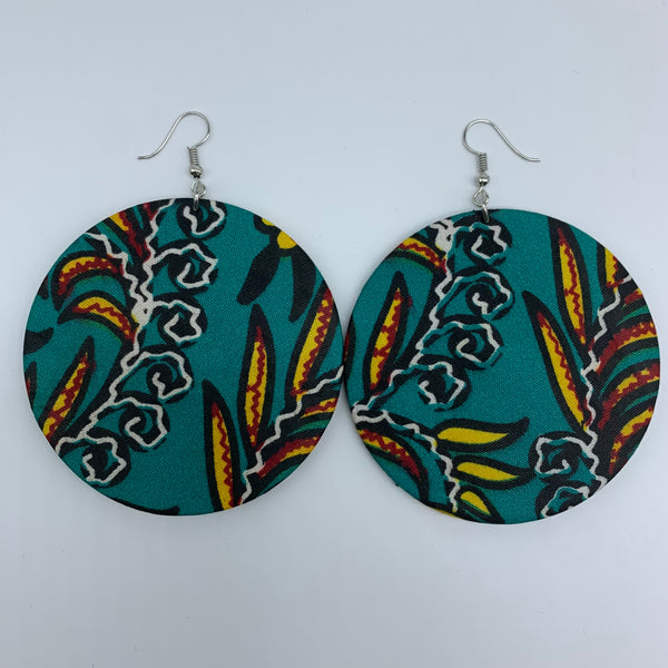 African Print Earrings-Round L Green Variation 18