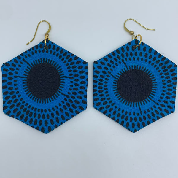 African Print Earrings-Hexa Blue Variation