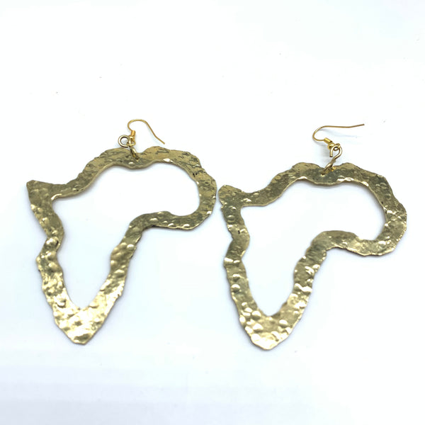 Brass Earrings- Hammered African Map Outline L