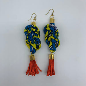 African Print Earrings-Knotted L Blue Variation 3