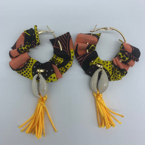 African Print W/Shell Earrings-Ruffle Hoops Pink Variation - Lillon Boutique