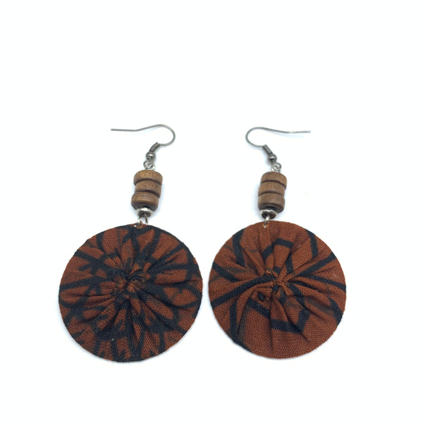 African Print Earrings W/ Beads-Round XS Brown Variation 5
