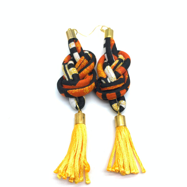 African Print Earrings-Knotted L Orange Variation 2