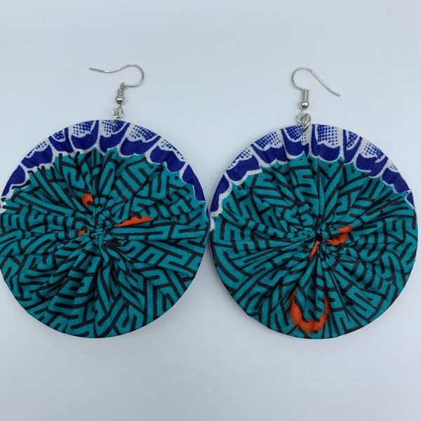 African Print Earrings-Round L Blue Variation 17