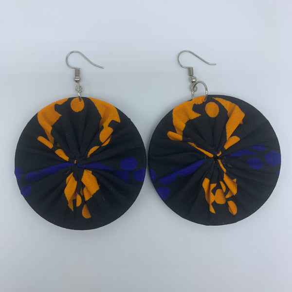 African Print Earrings-Round M Black Variation 8 - Lillon Boutique