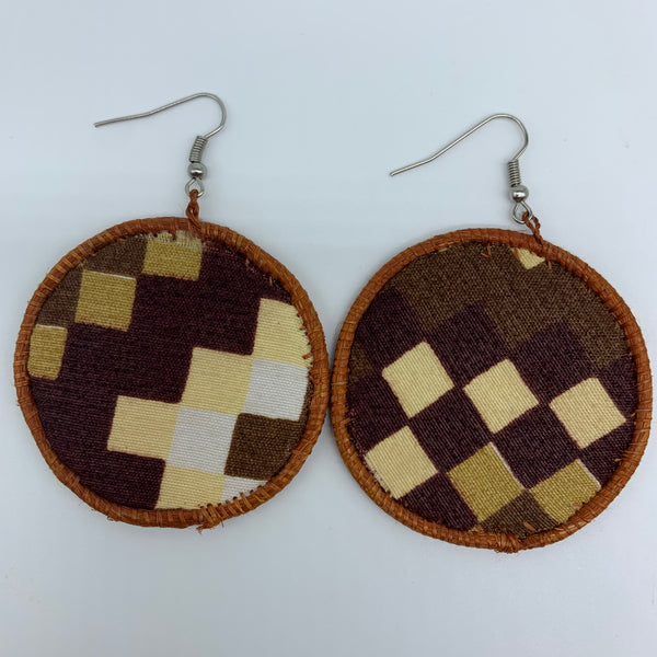 Sisal Earrings W/ Fabric -Brown Variation