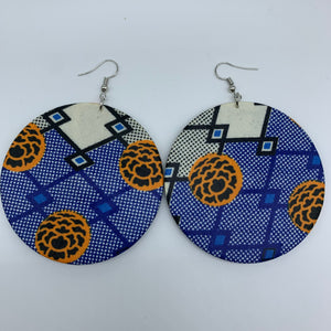 African Print Earrings-Round L Blue Variation 14