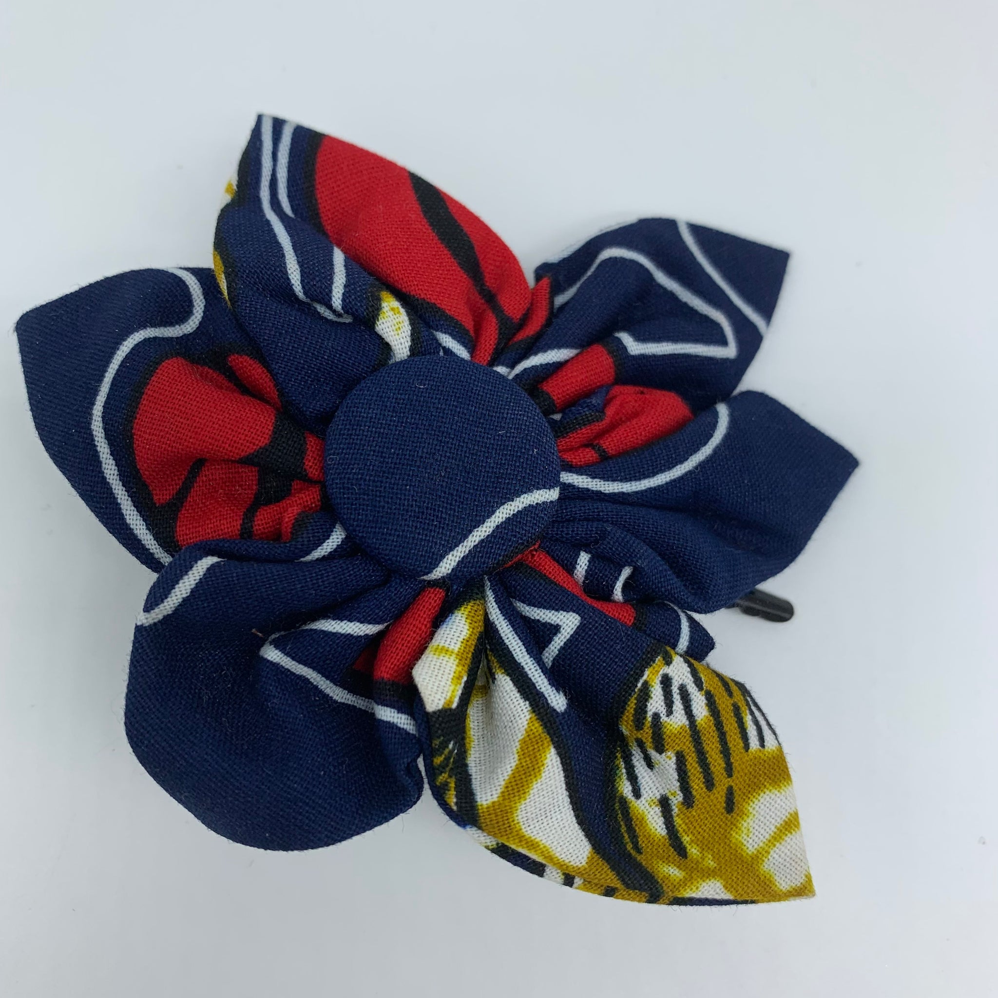 African Print Hair Clip-M Flower Style Blue Variation 2
