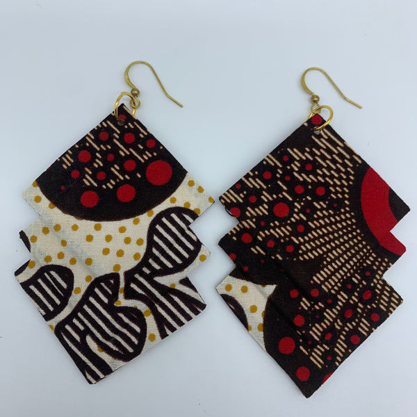 African Print Earrings-3 Squares Reversible Brown Variation 3