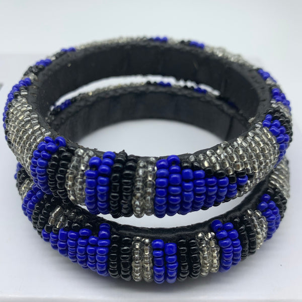 Beaded Bangle-Blue Silver Black Variation - Lillon Boutique