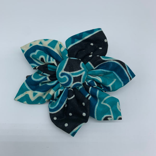 African Print Hair Clip-M Flower Style Blue Variation 4