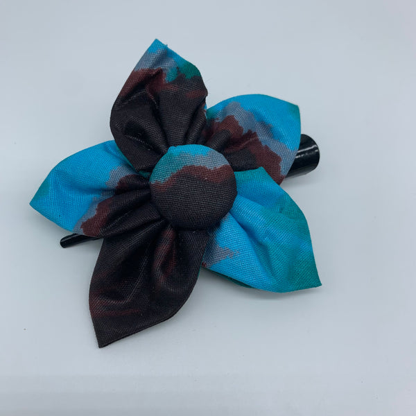 African Print Hair Clip-M Flower Style Blue Variation 3