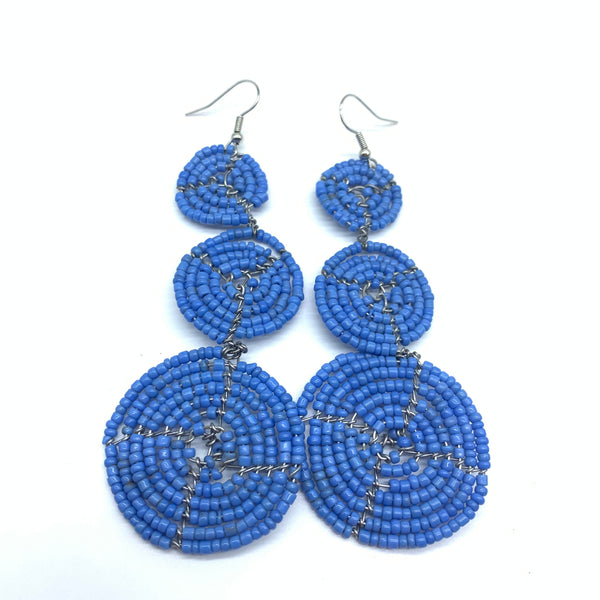 Beaded Earrings 3 Circles -Blue Variation 2