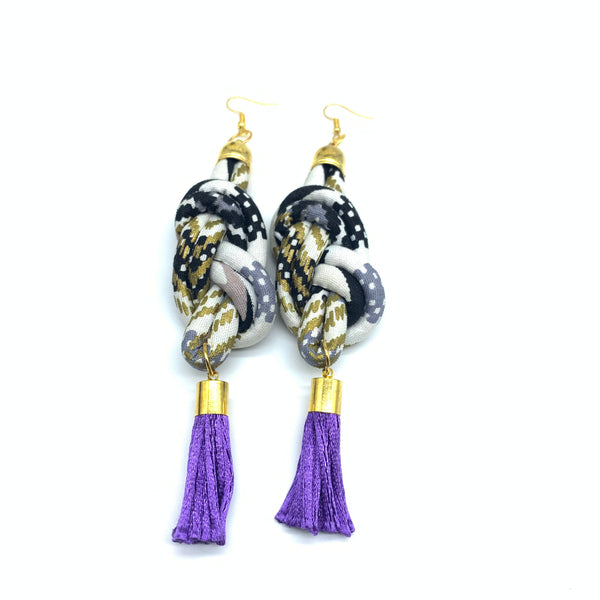 African Print Earrings-Knotted L White Variation 3