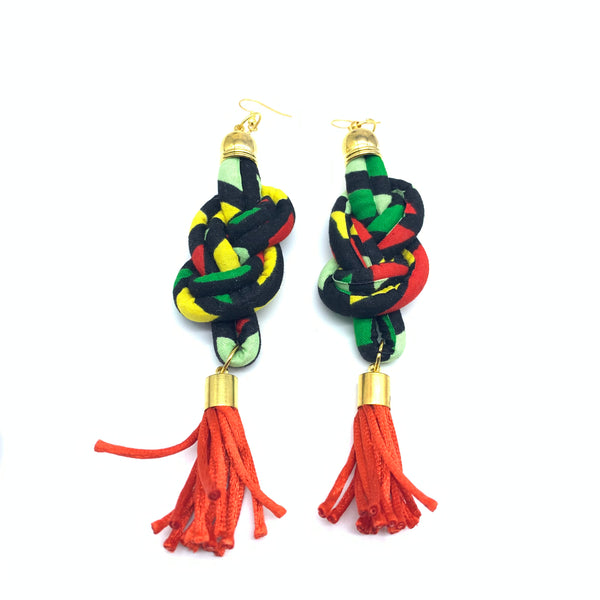 African Print Earrings-Knotted L Green Variation 5