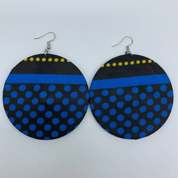 African Print Earrings-Round L Black Variation 4