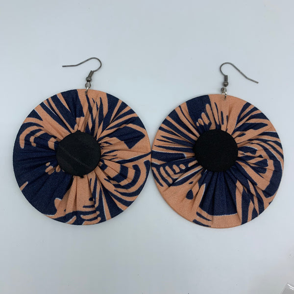 African Print Earrings-Round W/Button L Pink Variation