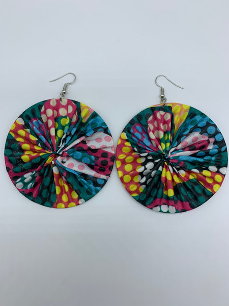 African Print Earrings-Round L Green Variation 28