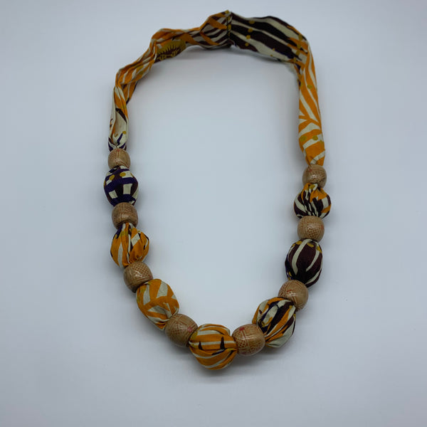 African Print Necklace W/Wooden Beads-Orange Variation - Lillon Boutique