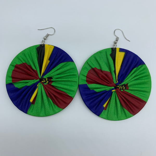 African Print Earrings-Round L Green Variation 8