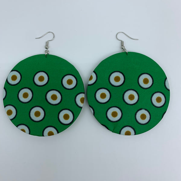 African Print Earrings-Round L Green Variation 21