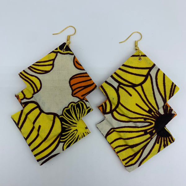African Print Earrings-3 Squares Reversible Orange Variation 3