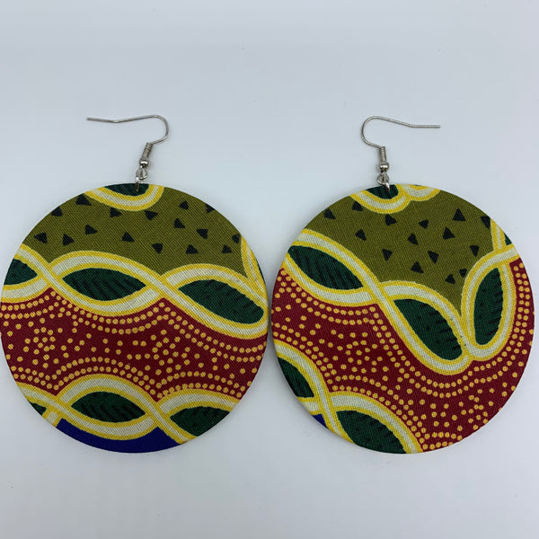 African Print Earrings-Round L Green Variation 27