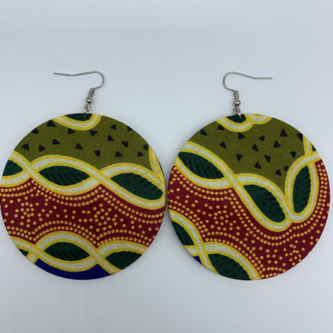 African Print Earrings-Round L Green Variation 27