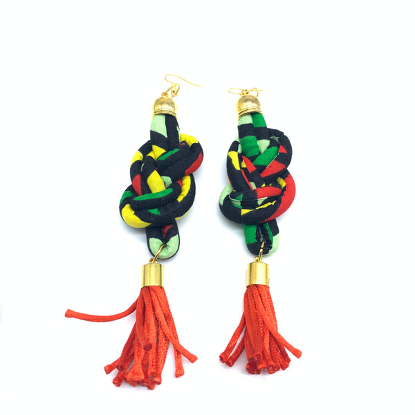 African Print Earrings-Knotted L Green Variation 5