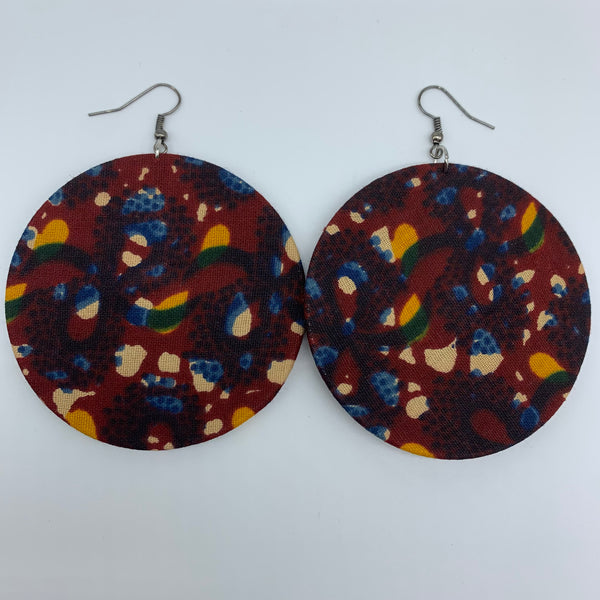 African Print Earrings-Round L Red Variation 11