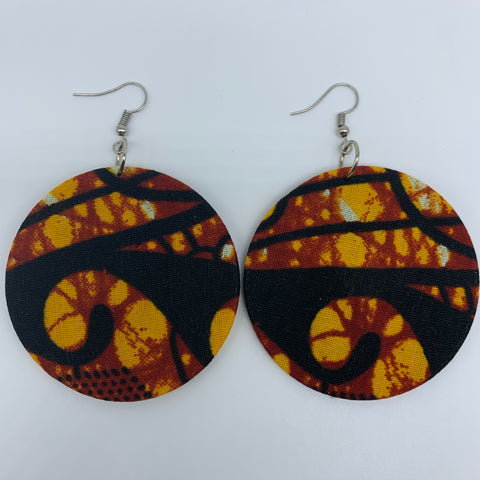 African Print Earrings-Round M Red Variation 17