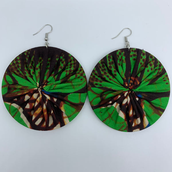 African Print Earrings-Round L Green Variation 17