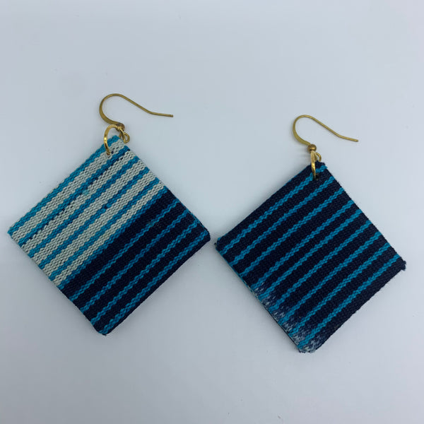 African Print Earrings-Square Blue Variation 4