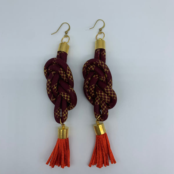 African Print Earrings-Knotted L Red Variation 4