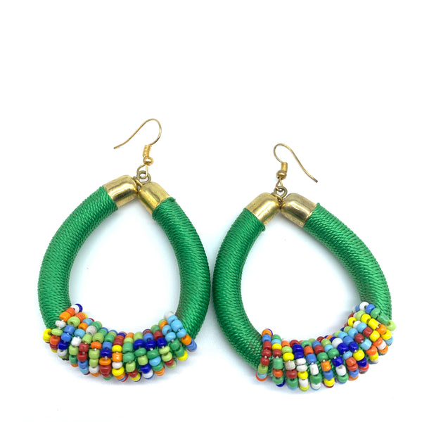 Thread Earrings W/Beads SM- Green Variation